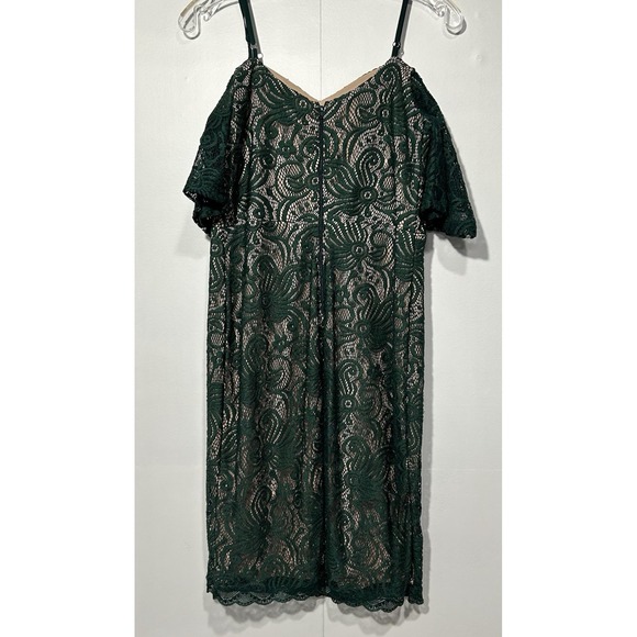Womens Off the‎ shoulder dress Size 11 Green Lace Mermaid Party Coquette - Picture 4 of 8